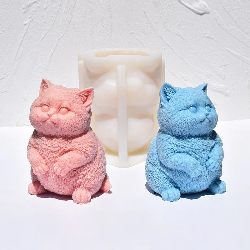 3D Fat Cat Silicone Candle Mold, Diy Standing Kitten Aromatherapy Gypsum Animal Crafts Cement Clay Mold, Soap Making Supplies,
