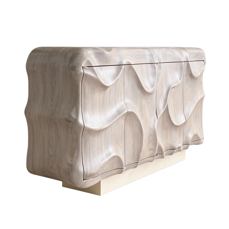 Factory Customized Mid Century Modern Ash Wood Sideboard Cabinet 4 Drawers Wave Special Shaped Entrance For Living Room Hotel