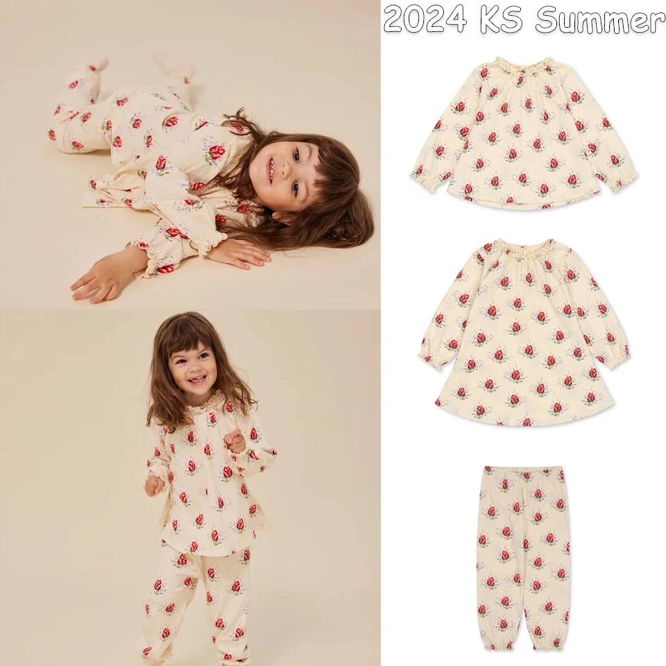 

New KS Summer Clothes Girls Sweater Suit Sets Children Skirt Printing Trousers Kids Sets Girl Dress Rose Hoodie Kids Clothing