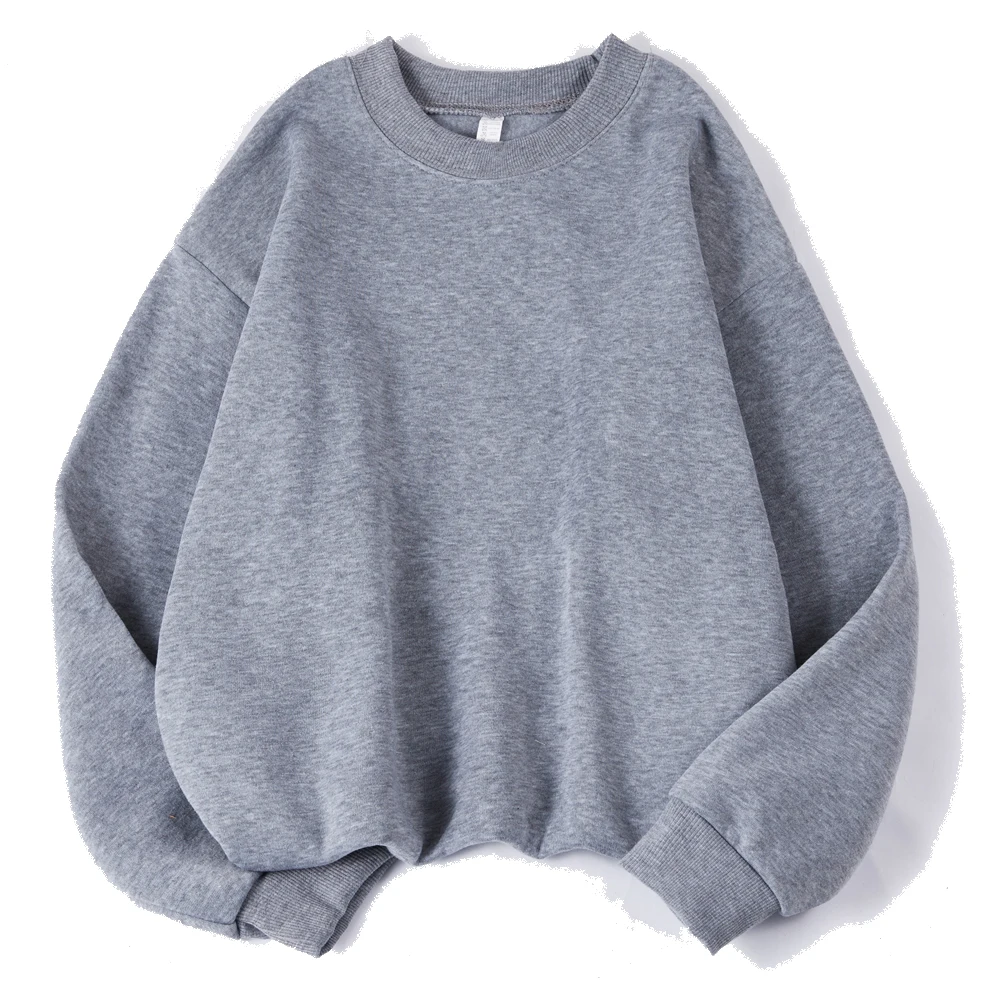 Womens Solid Color Sweatshirts Casual Fleece Warm Hoodies Comfortable Oversized O-Neck Pullovers Promotion Autumn Woman Clothes
