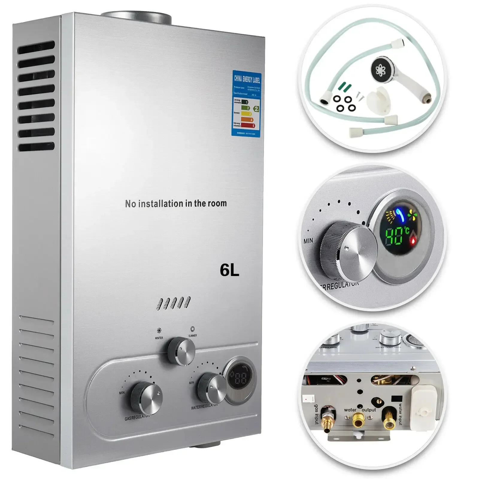 VEVOR-calentador de agua caliente de propano, GLP, Gas de acero inoxidable, sin tanque, Gas propano, GLP, electrodoméstico, calentador de agua de 6L-18L