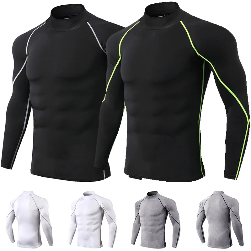 Mężczyźni kulturystyka sportowa koszulka Quick Dry koszulka do biegania z długim rękawem Top ze ściągaczem Gym T Shirt Men Fitness Tight Gym Sports