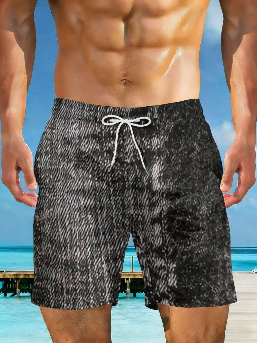 

Mens Textured Abstract Print Beach Shorts Quick Dry Casual Swim Trunks