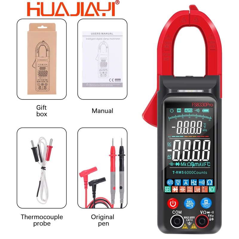 HUAJIAYI Digital Clamp Meter AC 400A Current Voltage 6000 Counts Clamp Multimeter Live Check NCV Frequency Capacitor Tester