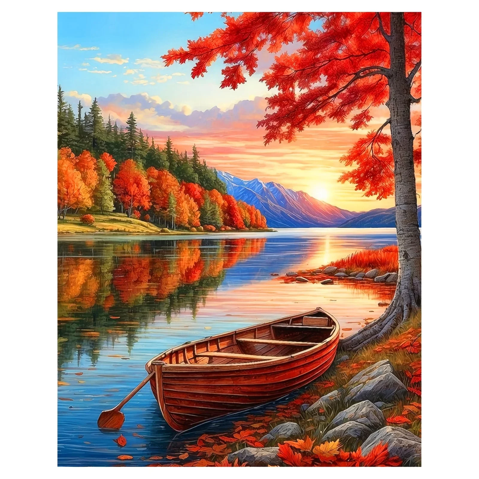 

Adult Autumn Landscape Ship Scene Digital Oil Painting Set, Home Decoration, Living Room Art, Farmhouse Style Retro Art,framele