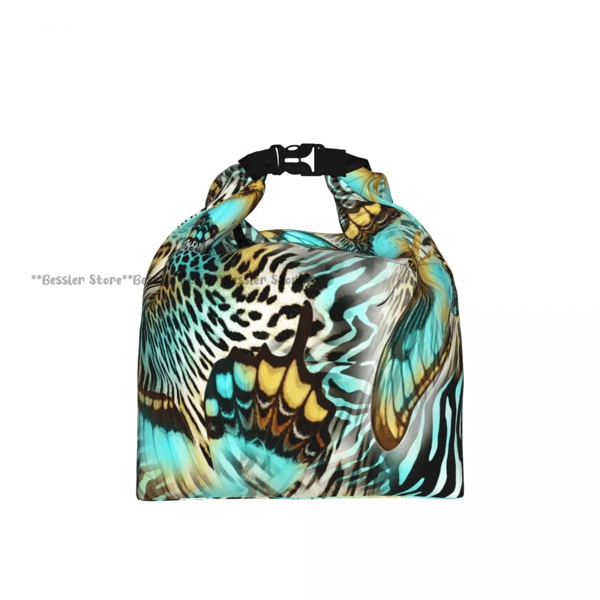 Roll Top Thermal Lunch Bag Butterfly Snake Zebra Skin Insulated Bento Bag Reusable Food Storage Handbag