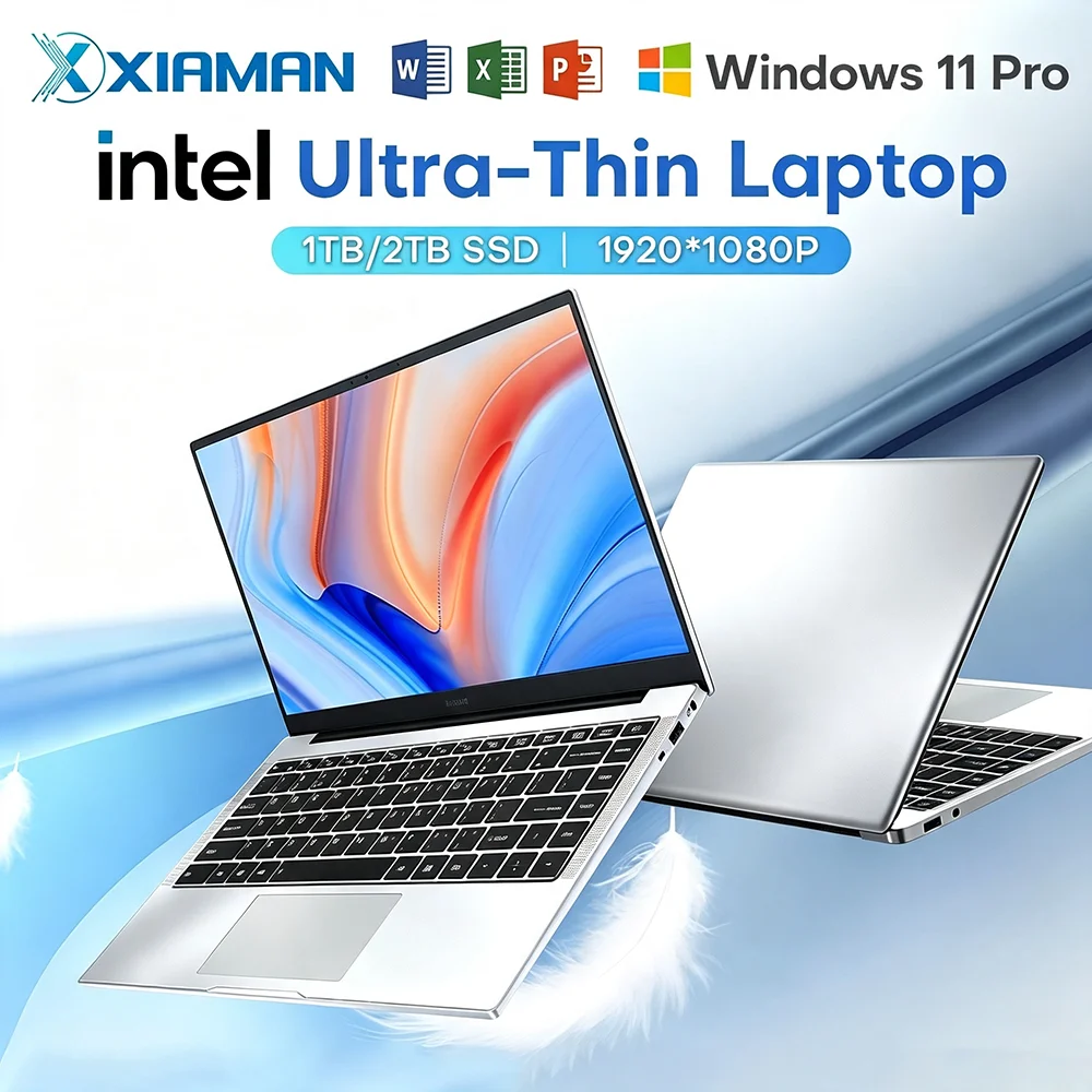 14,1-дюймовый ультратонкий ноутбук с Windows 11 Pro, Intel Atom A3950, 12 ГБ ОЗУ, 1 ТБ, 2 ТБ SSD, ноутбук, 1080P HD, офисные учебные ноутбуки