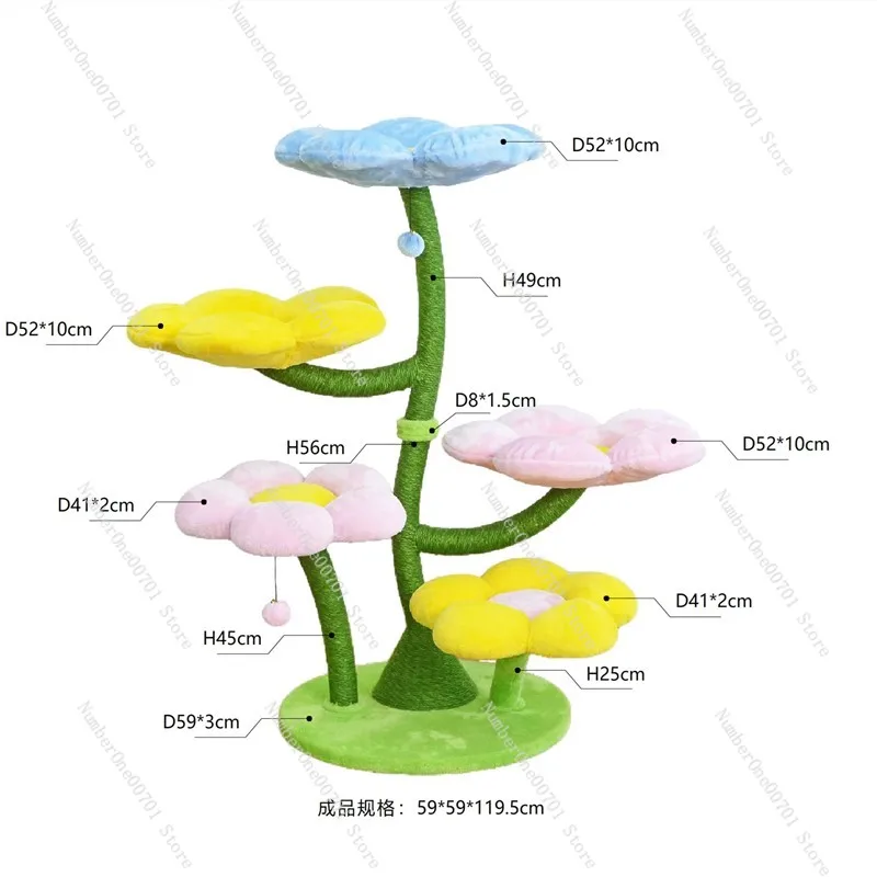 Flower Cat Tree with Sisal Scratching Posts, Multi-Level Cat Tower with Cozy Condo & Toys for Indoor Cats