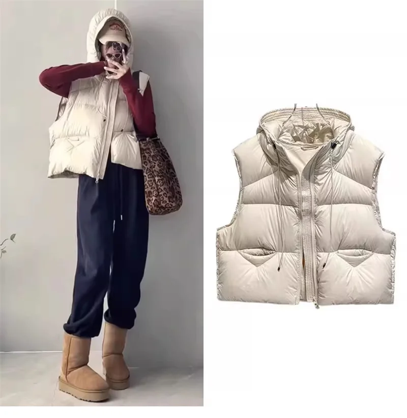 ZAROY Herbst-Winter-Damenjacken und -Westen, lässige Weste mit Kapuze, Reißverschlusstasche, warme Weste, Oberbekleidung, ärmellose Baumwolljacke, куртка – Detail 10