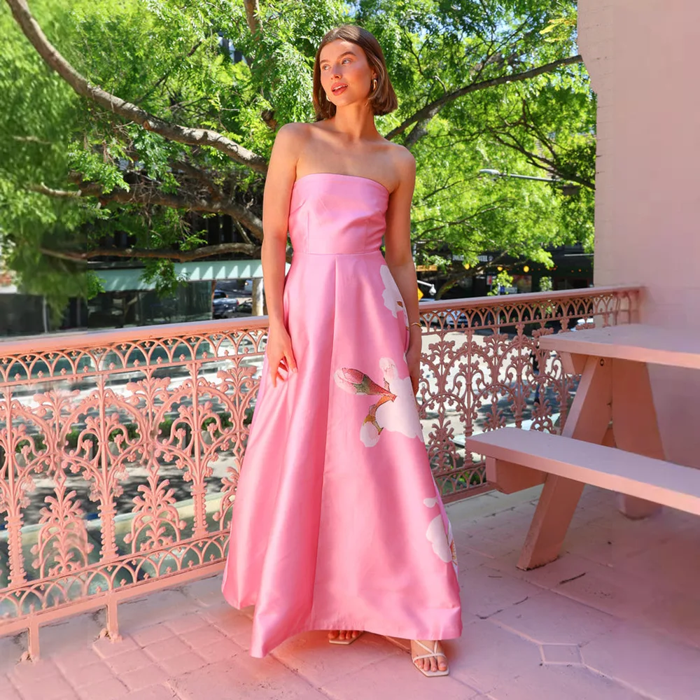 Vestidos femininos elegantes retalhos cetim sexy sem alças vestido de impressão vestido de noite abendkleid damen hochzeit vestidos mujer