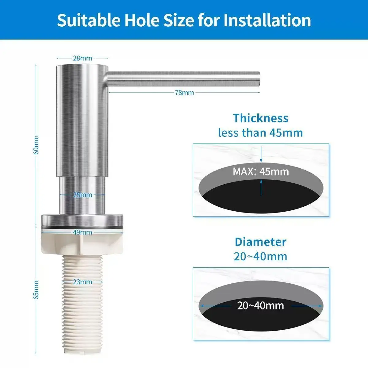 Liquid Soap Dispensers， Built-In Stainless Steel Pump, For Kitchen Sink, Soap Dispenser Sink Accessories