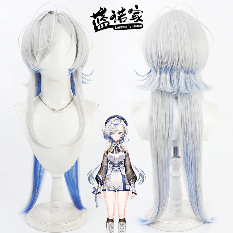 

Синтетические волосы Hebi, парики для косплея, виртуальный YouTuber Hebi, длинный прямой серебристо-белый смешанный синий парик 90 см, термостойкий