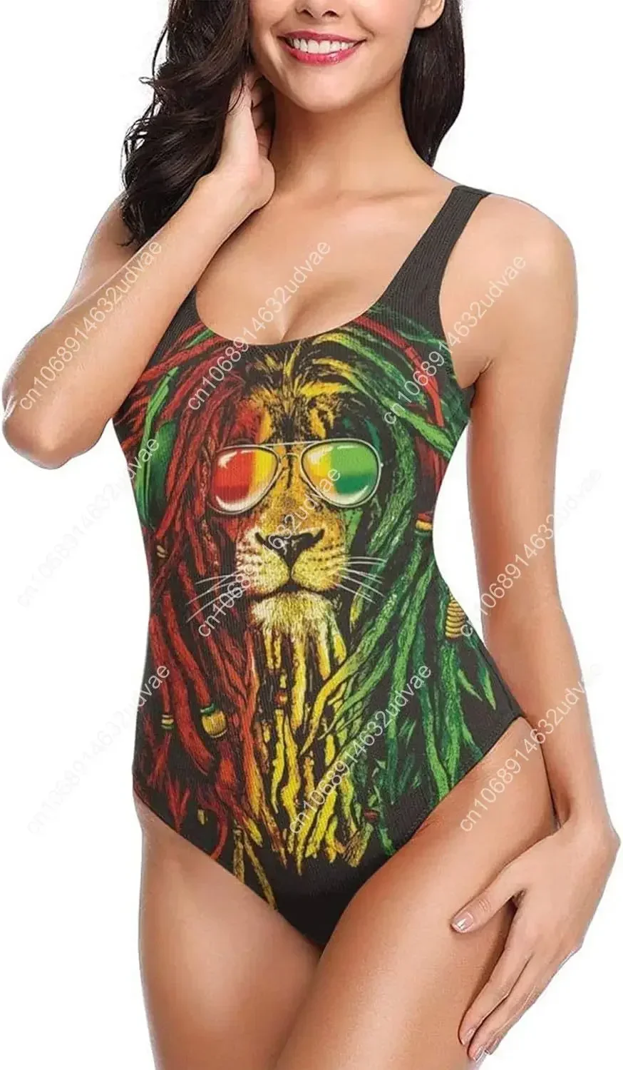 Jamaica Rasta Lion Women's One-Piece Swimsuits Retro High Leg Swimwear Classic Bathing Suit