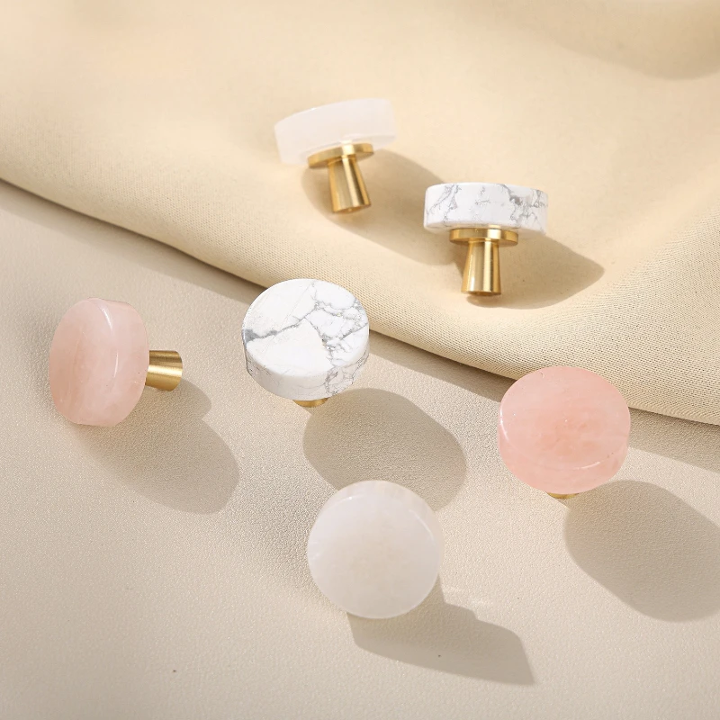 Stone Handle Wine Cabinet Drawer Cabinet Wardrobe Door Furniture Hardware Round Small Handle White Pink Cabinet Handle Wholesale