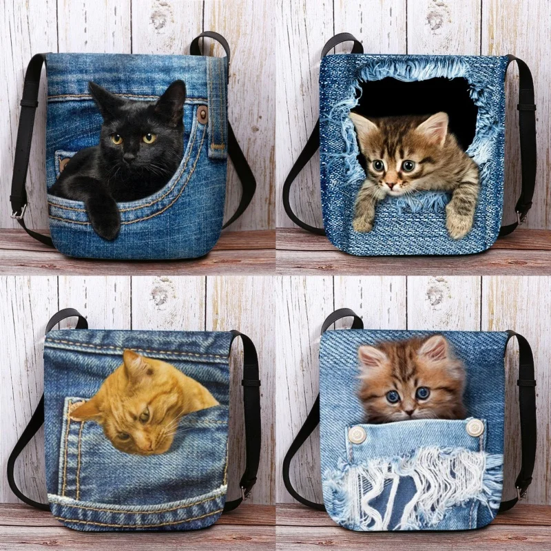 

High-Capacity Women's Shoulder Bag Ladides Personalized Crossbody Bag Outdoor Cat-printed Women's Bag Lightweight Tote Bag