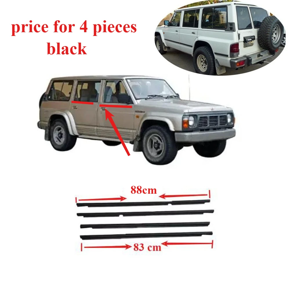80822-51N10 Moulding Belt Line Seal Weatherstrip for Nissan GQ Patrol Y60 1989-1998  Glass Window Rubber Black  4 Pieces 1 Set