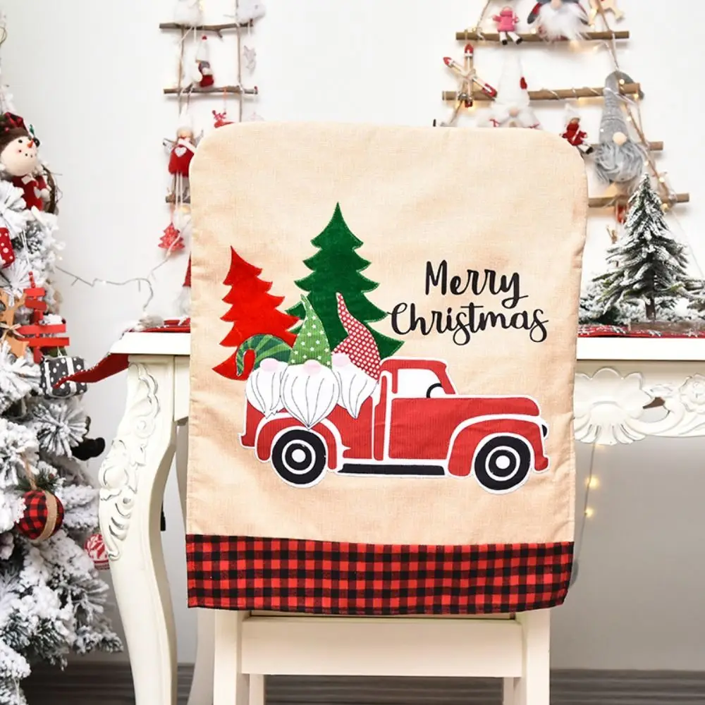 Simple Cartoon Christmas Chair Cover Soft Stretch Xmas Dinner Chair Seat Cover Removable Christmas Table Decor Dress-up Props