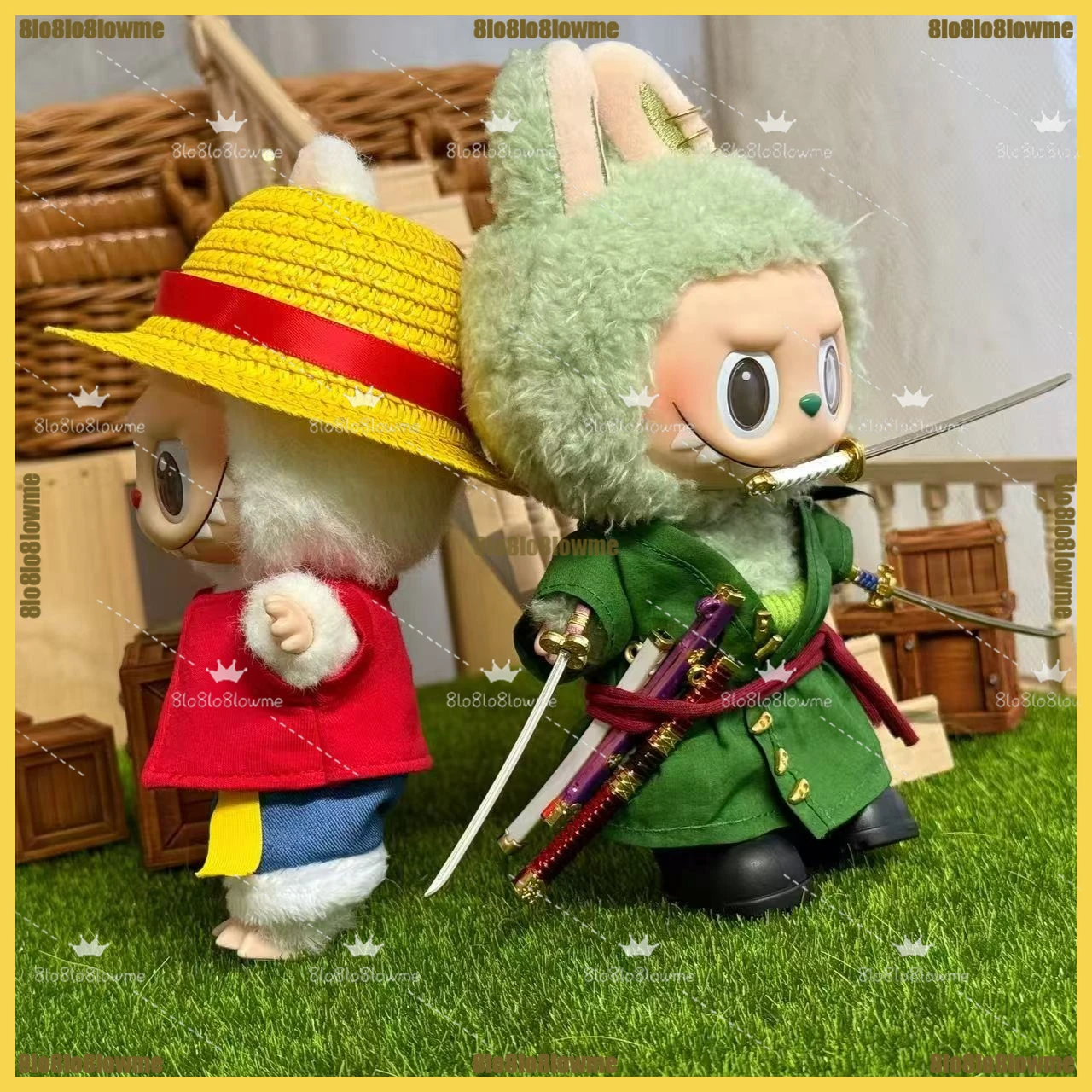 كارتون صغير أفخم ملابس دمى عالية الجودة المروحية زورو زي القرط 3 السيوف مجموعة ل Labubu موضة إكسسوارات دمي