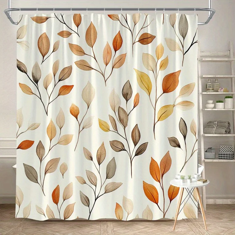 

1 шт., занавеска для душа с осенним принтом листьев, полиэфирная ткань, можно стирать в машине, подходит для украшения ванной комнаты