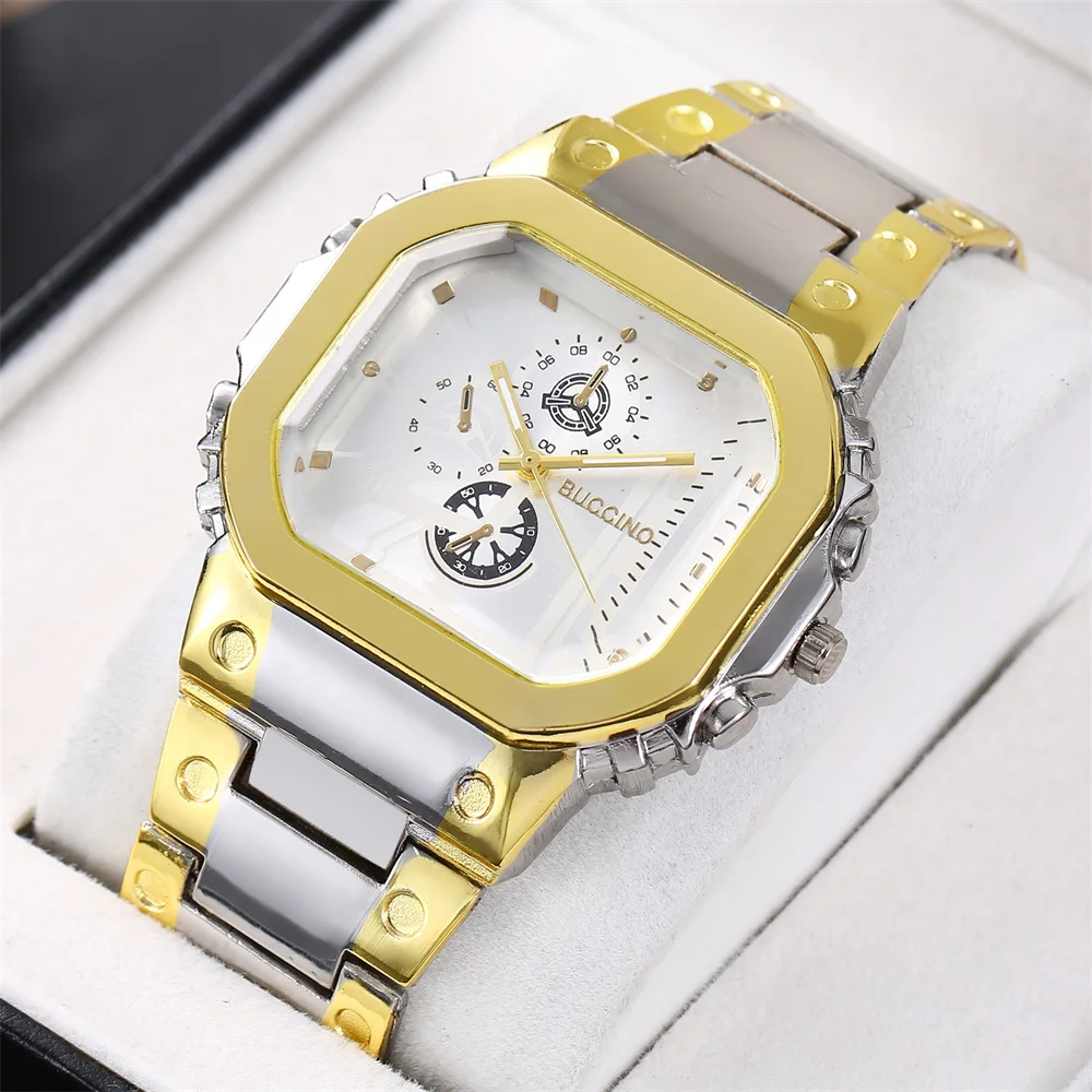 Reloj de pulsera exquisito y elegante con esfera rectangular, relojes de cuarzo a la moda para hombre, reloj de acero Masculino, reloj de horas de negocios Saati