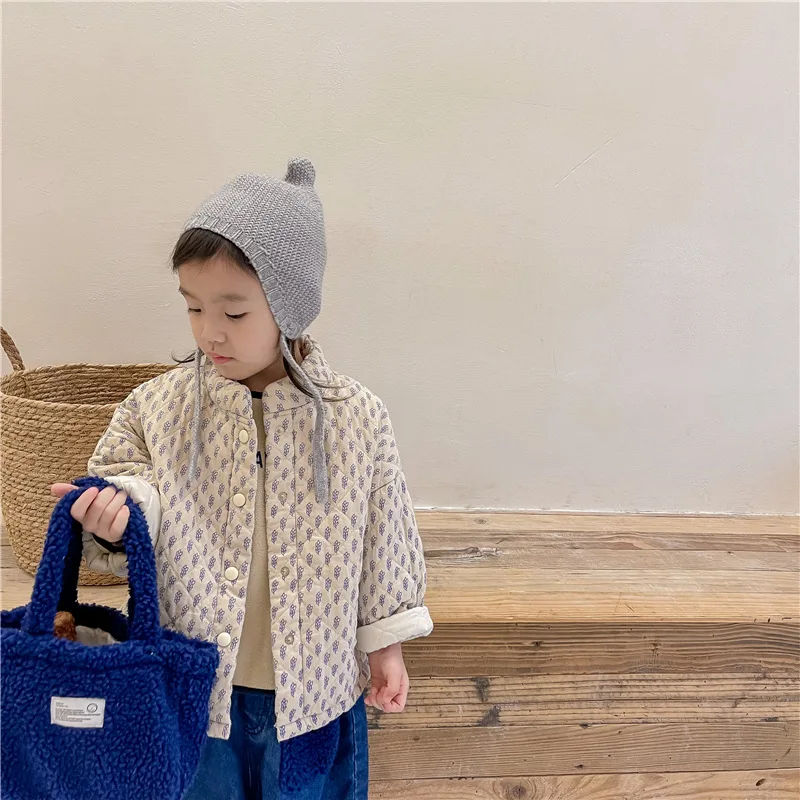 2023 New Winter Korean Style Unisex Kids Printed Cotton Padded Coats Thicken Warm Baby Kids Quilting Outerwear Kids Top