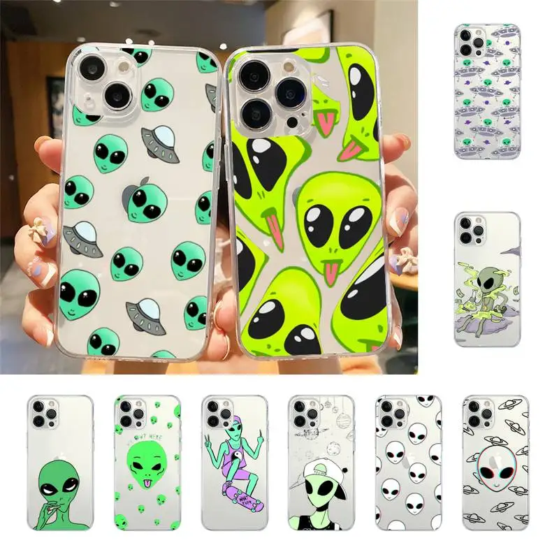 Aesthetics Cartoon Alien Space Phone Case For Iphone 7 8 Plus X Xr Xs 11 12 13 Se2020 Mini 14 Promax Case