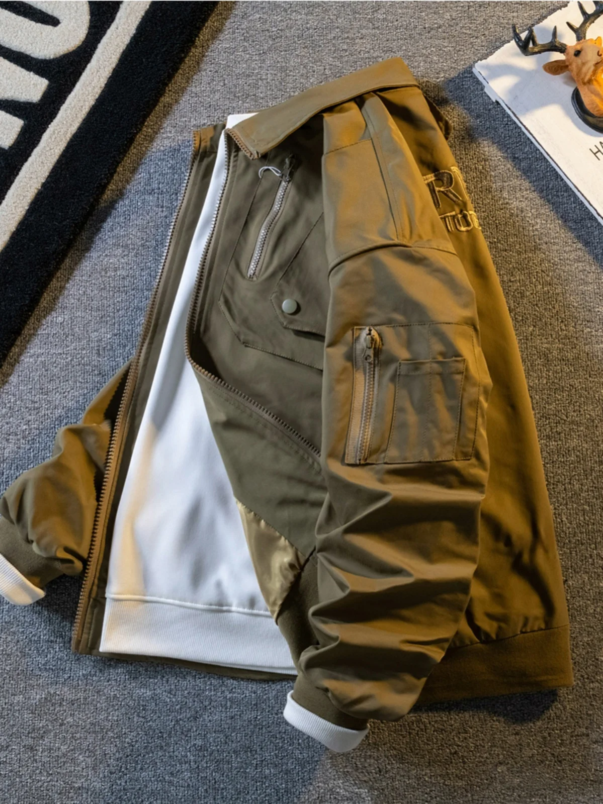 

American Retro Workwear Baseball Jaet Men's Casual Loose Spring Autumn Pilot Coat Youth Trendy Baseball Collar Zipper