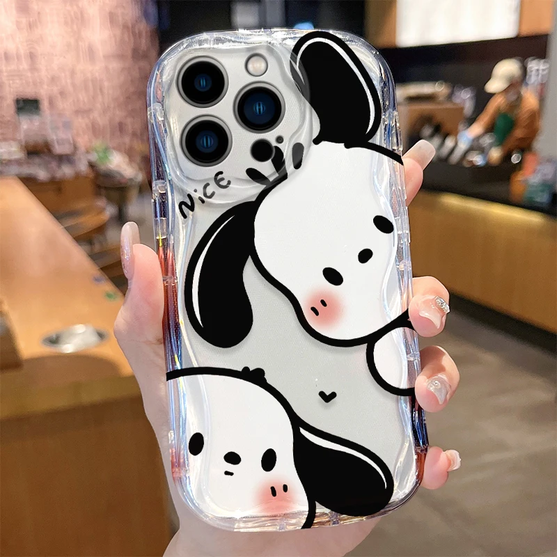 Lovely Sanrio Pochacco Wave Soft Case For iPhone 15 14 13 12 11 Pro Max 15 14 8 7 6 Plus XR X XS Max 8 7 6 Liquid Silicone Cover