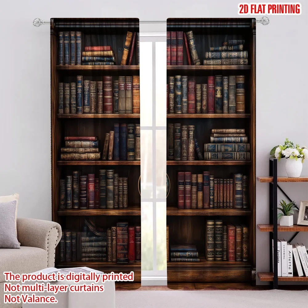 

2pcs 2D flat printing Scene Curtains Ancient bookshelves Blackout Polyester Wall Decor Perfect for Hotel decoration