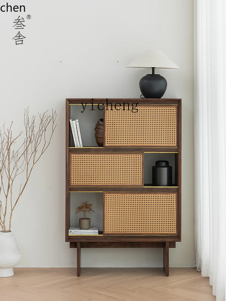

PYHsolid wood tea room cabinet, living room tea set display cabinet, simple storage storage bookcase combination