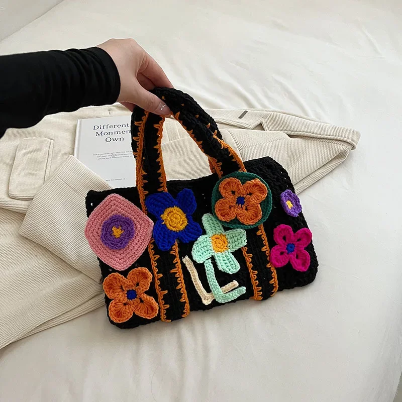 Handbag Knitted Hand-woven Personality Sweet Cute Style New Autumn Winter Flower Weave Fashion Bags for Women Upgrade Your Style