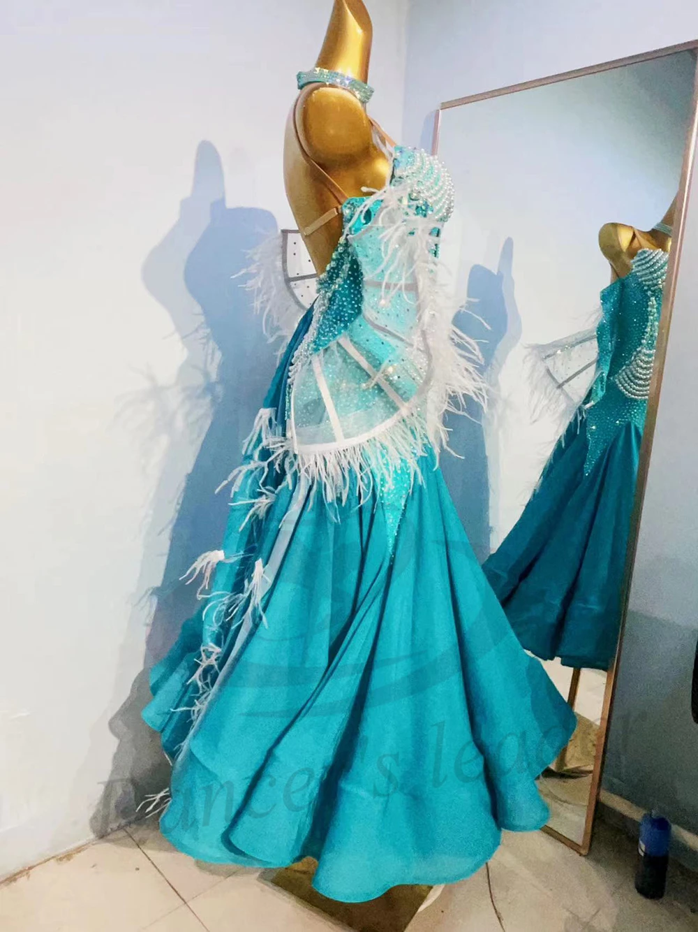 Costume da ballo latino AB Stone Donna Adulto Bambini Fascia alta personalizzata Reggicalze di perle Gonna moderna Abito da samba da piscina nero