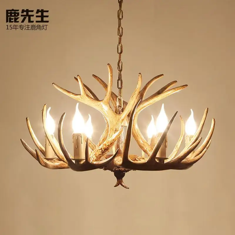 Винтажная люстра в американском стиле из смолы, рога оленя, потолочный светильник, подвесной светильник для гостиной, ресторана, спальни, домашний декор