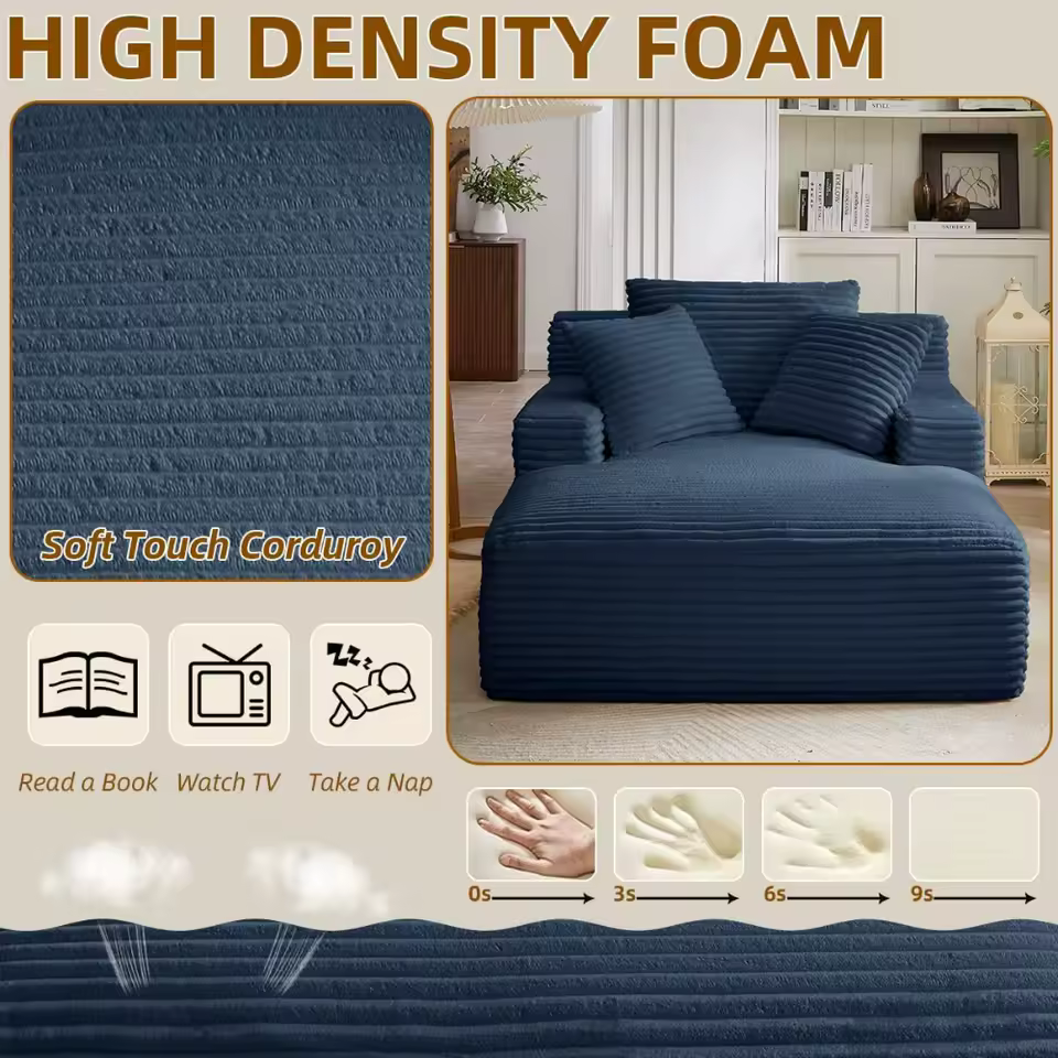 Oversized Chaise Lounge Chair Indoor Bedroom, Comfy Corduroy Upholstered Sofa Bed Chair, Deep Seat Single Sofa Couch - AliExpress 