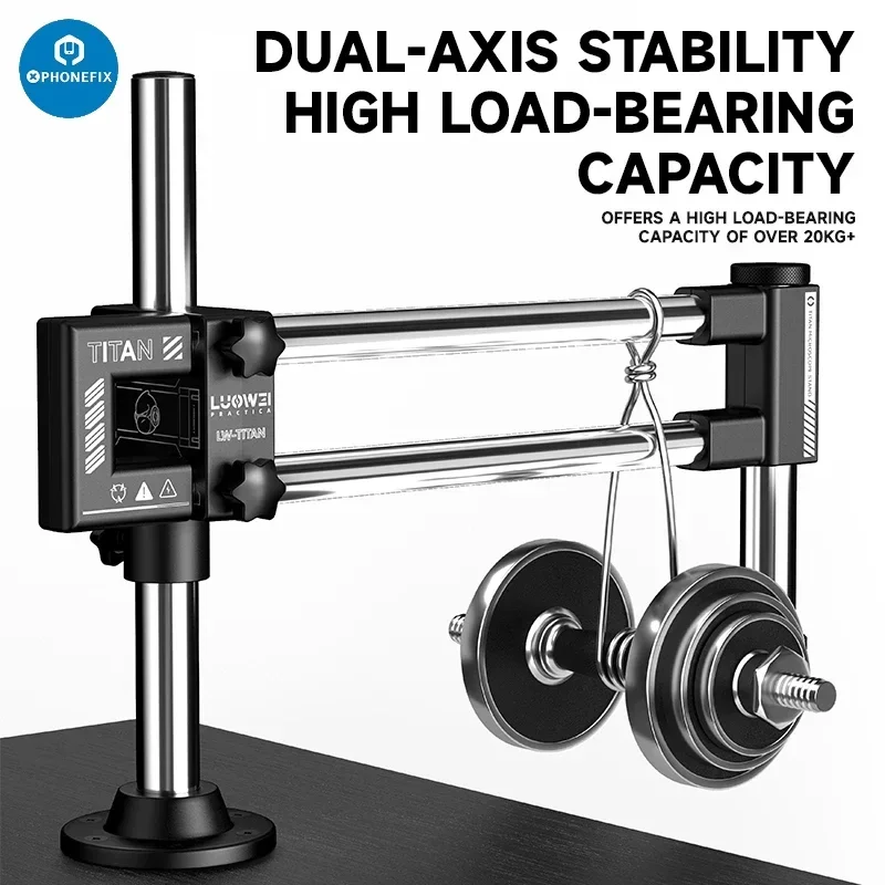 Dual-Axis High Load-bearing Microscope Stand 360° Rotatable Wide Range Adjusted Aluminum Bracket for Phone Chip PCB Repair Tool