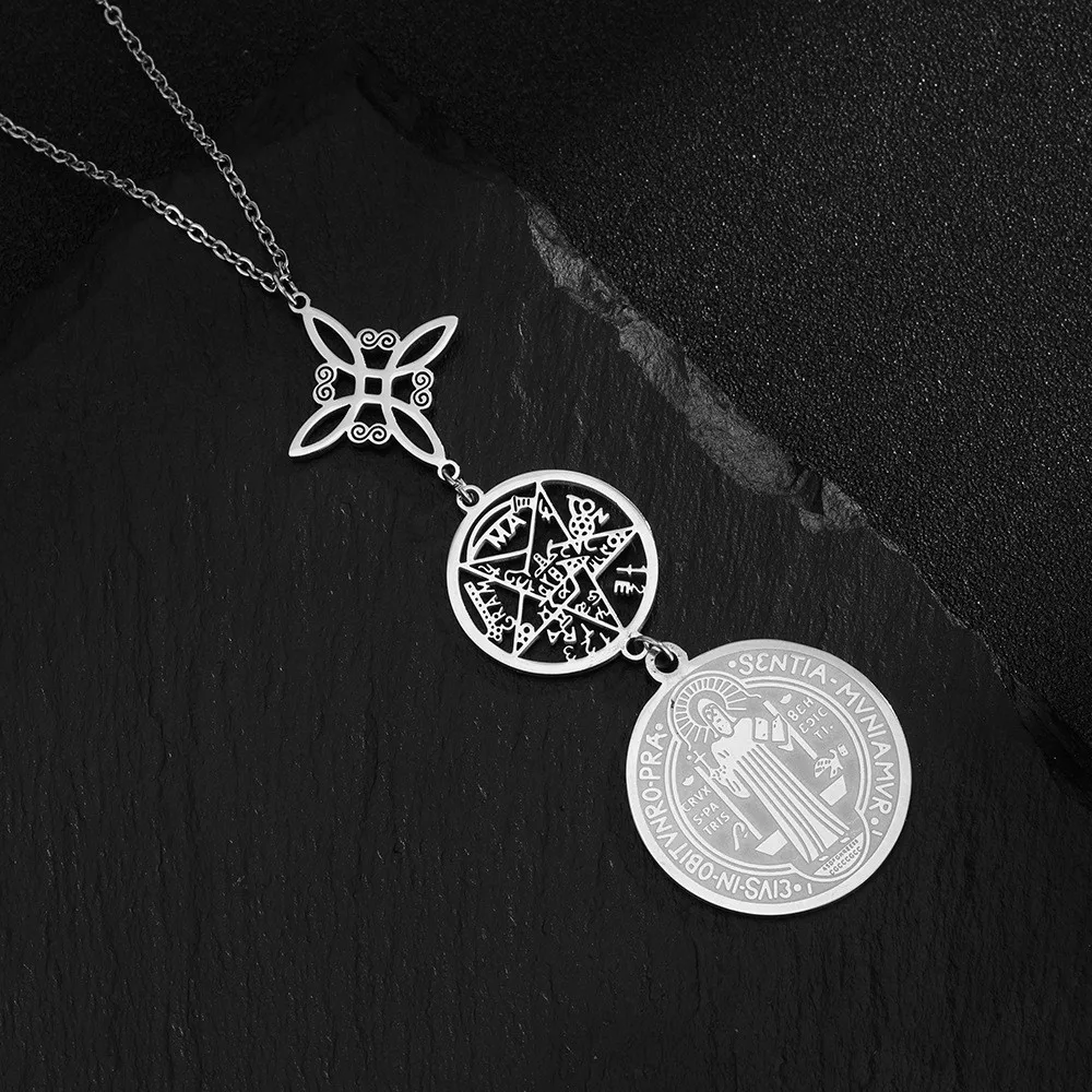 Fashionable S-Shaped Hollow Pentagram Pendant 304 Stainless Steel Double Hole European And American Cross Border Witch Knot Desi