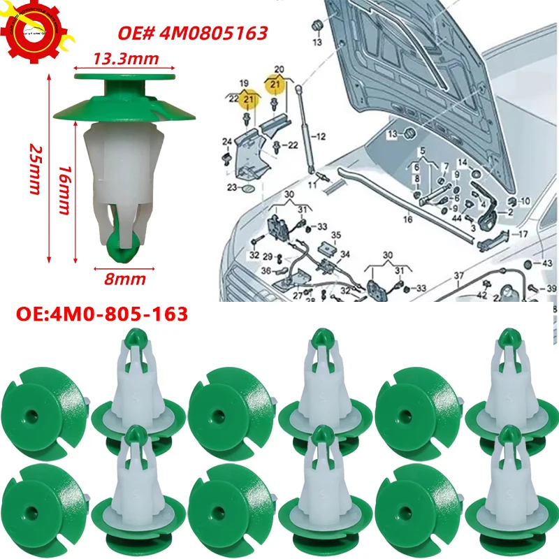 20 Stück 4M0805163 Für Audi Q5 Q7 Porsche Auto Motor Kotflügelverkleidung Halteklammern Clip Push-Typ Expansionsclips Grün Weiß