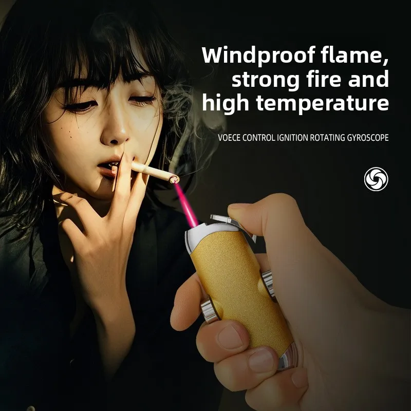New Creative Butane Gas Lighter Pressure Reducing Rotating Top Windproof Gas Lighter Red Flame Metal Lighter Small Gift