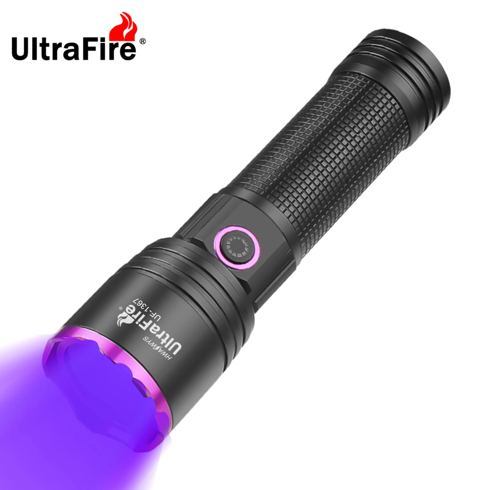 UltraFire UF-1367 LED UV Flashlight 365nm Ultraviolet USB Rechargeable Powerful Blacklight for Pet Urine Detection Resin Curing