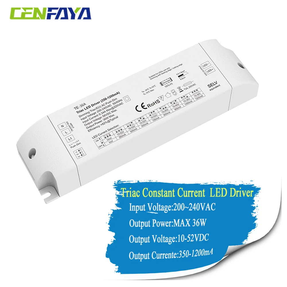 

CENFAYA 36W Triac Constant Current LED Driver With Push Dimming Function Dimmable LED Power PWM Digital Dimming 1CH AC 220V 230V