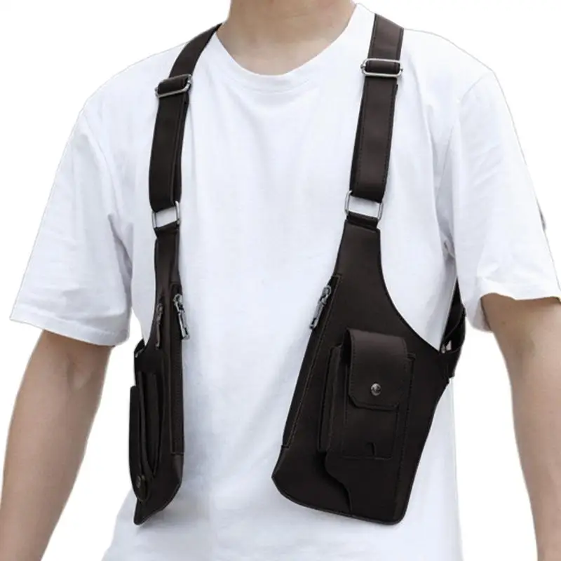 

Anti Theft Double Shoulder Underarm Bag PU Leather Shoulder Bag multi-pocket Wallet Holster Bag For Mobile Phone Small Goods