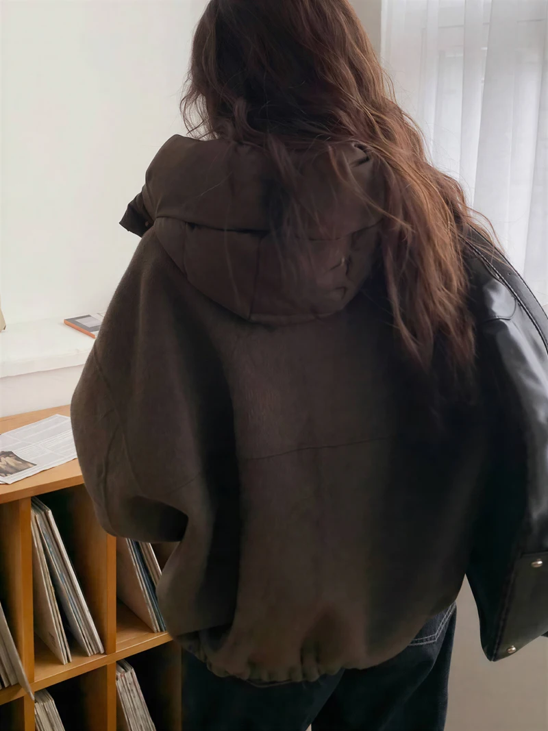 معاطف نسائية من مزيج الصوف معطف صوفي مطبوع للشتاء وياقة مدببة ناضجة أنيقة على الطراز الفرنسي لمكتب سيدة مؤتمر رسمي #6