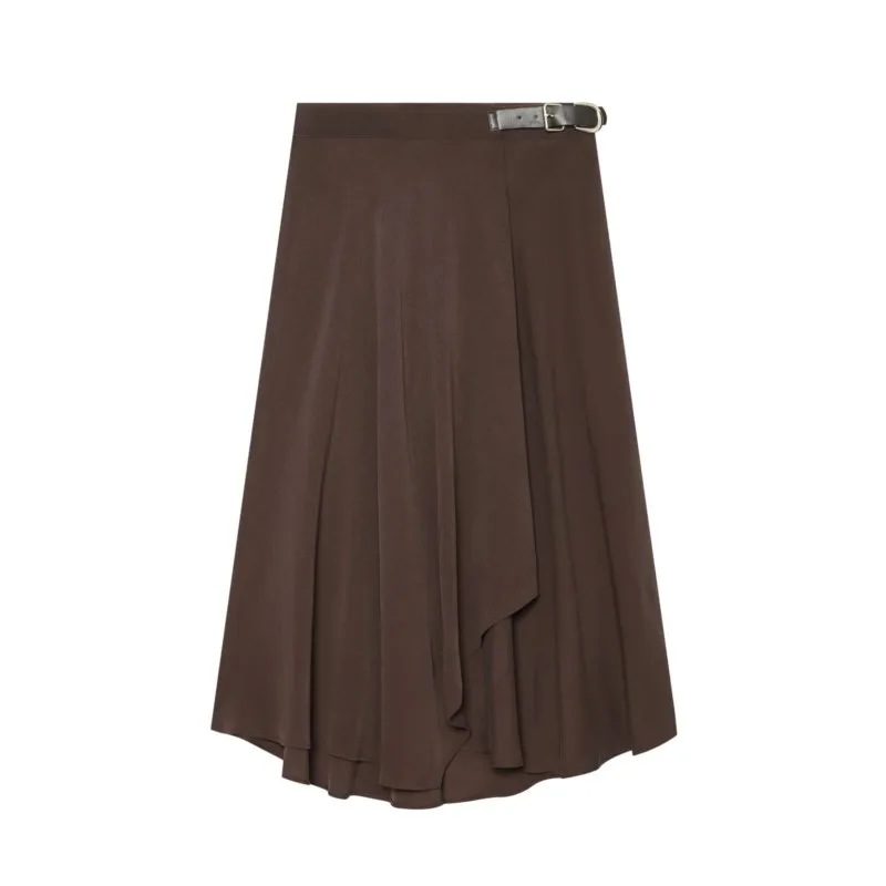 Women's Midi Skirts Autumn New Fashion Buckles Double Breasted Skirts Casual Fashion Lady Asymmetry Hem Commute Vintage Skirts