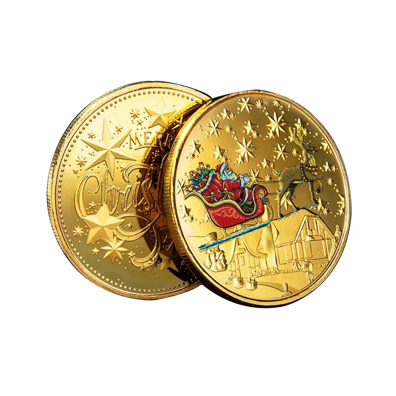 

40x2.5mm Merry Christmas Plated Gold Coin Santa Claus Colorful Star Snow Collectible Coins Christmas Souvenirs