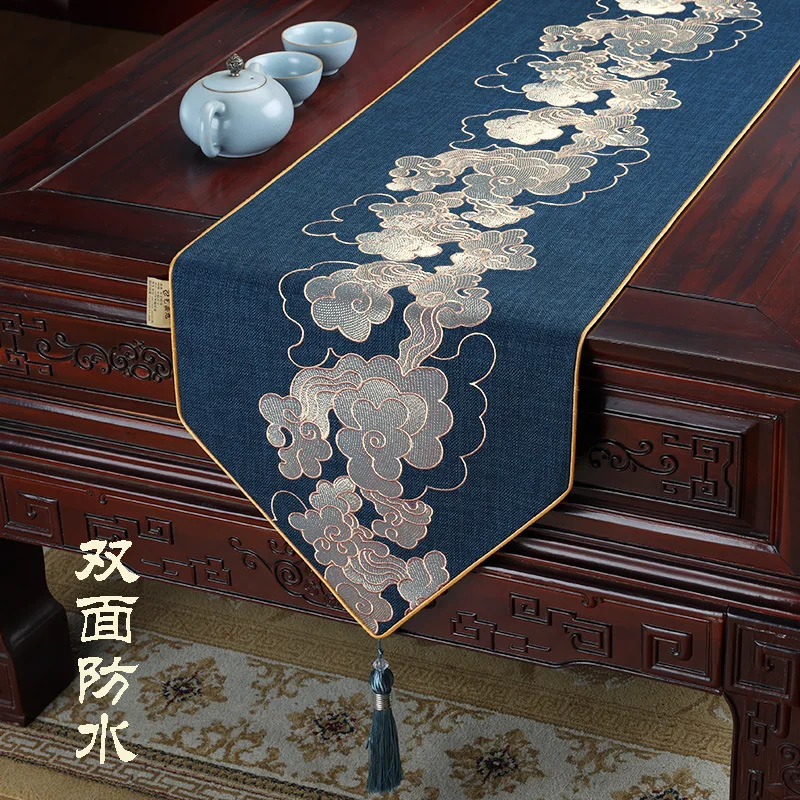 

Chinese style EmbroideryTable Runner Waterproof Tea Table Mat Tablecloth High-end Coffee Table Flag Long TV Cabinet Cover Fabric