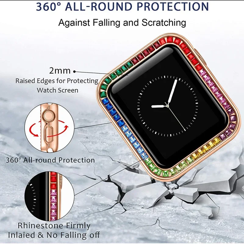 FF-59k 4pcs/lot Zircons Diamond Cover for Apple Watch 6 5 4 40-44mm Womens Jewelry Protective Case for iWatch 6 SE 3 38-42mm