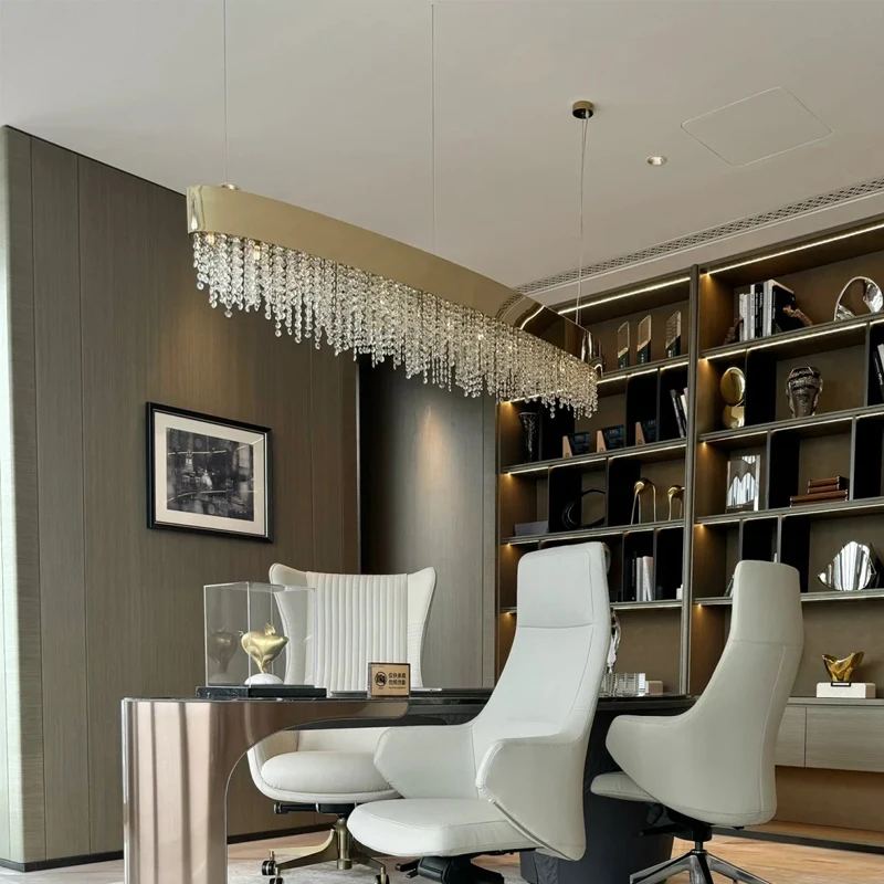 

Italian Linear Modern Crystal Pendant Light Luxury Chandelier for Kitchen Dining Room Island Dining Table Luminaire Modern Style
