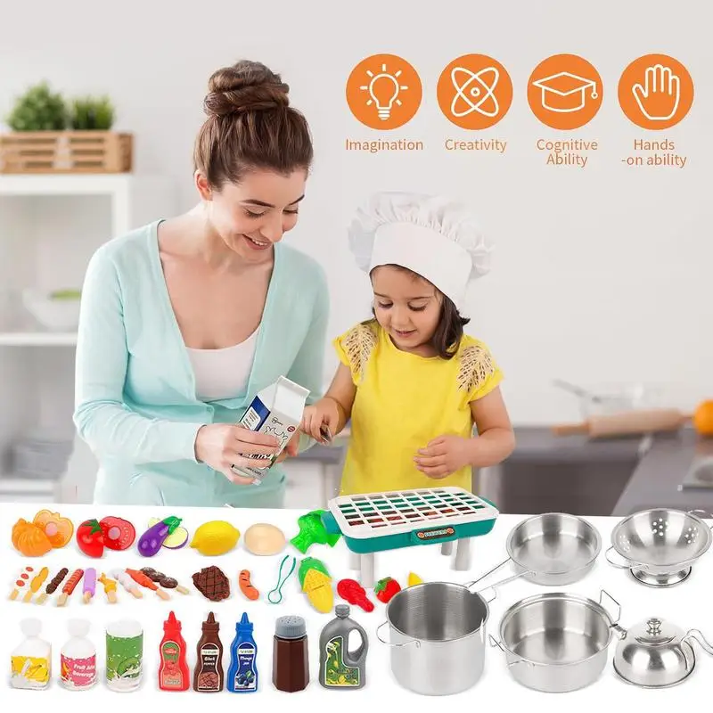 

Pretend Cooking Playset 53Pcs Toddler Cooking Set Kitchen Accessories Set Kids Pots And Pans Set With Play Food Toddler Cooking