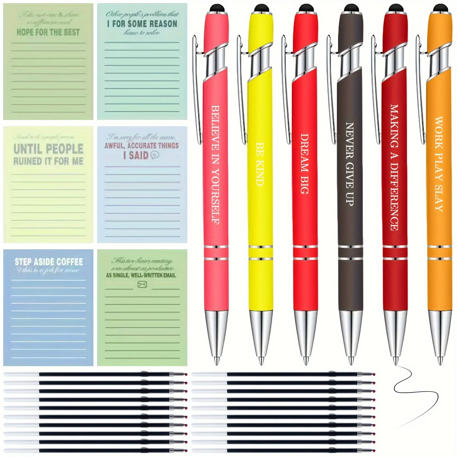 

32 pcs of notepads with quotes, ballpoint pens included, fun sticky notes, 3×4 inches, suitable for teachers, employees，etc.