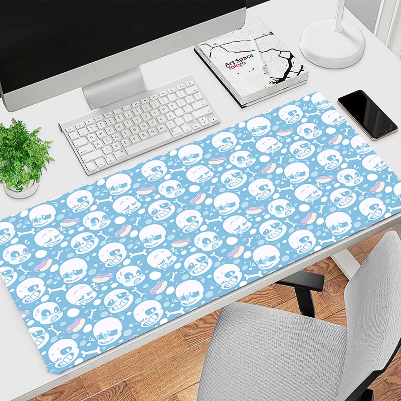 Retro Cartoon Skull Blue Mouse Pad Large Laptop Kawaii Anime Gaming Accessories Mousepad Computer Natural Rubber Desk Mat Carpet